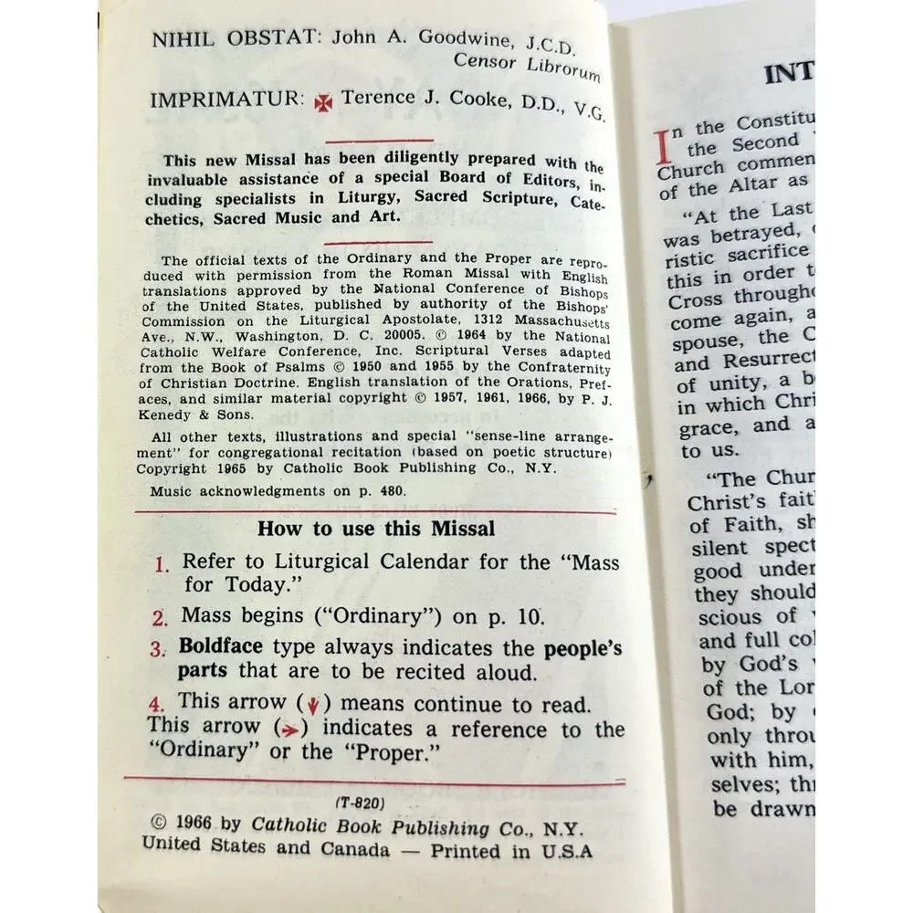 1966 New Saint Joseph Sunday Missal & Hymnal Hardcover Catholic Book Revised